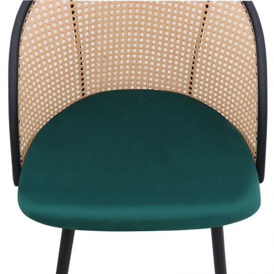 Καρέκλα τραπεζαρίας Jacob pe rattan - κυπαρισσί βελούδο - μεταλλικό μαύρο πόδι 52x50x77εκ.