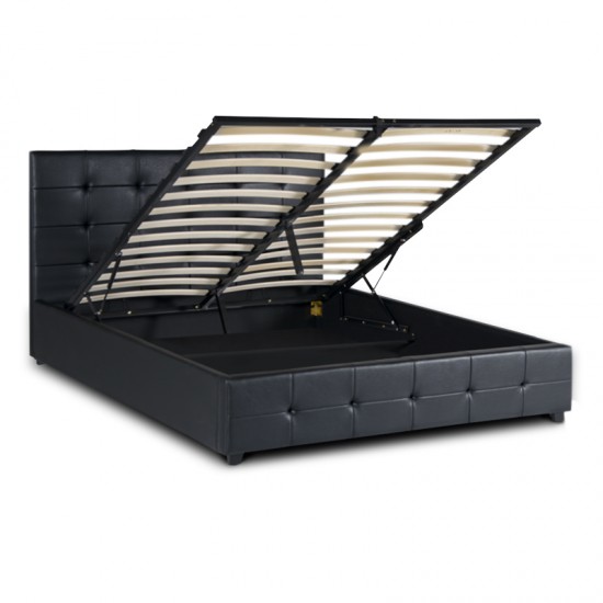 Κρεβάτι Iro από Τεχνόδερμα με Αποθηκευτικό Χώρο – Μαύρο 160x200