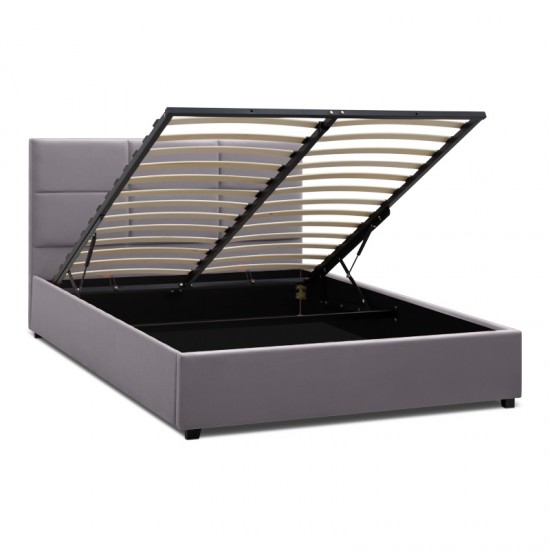 Κρεβάτι Kingston βελούδινο με αποθηκευτικό χώρο χρώμα γκρι 160x200εκ.