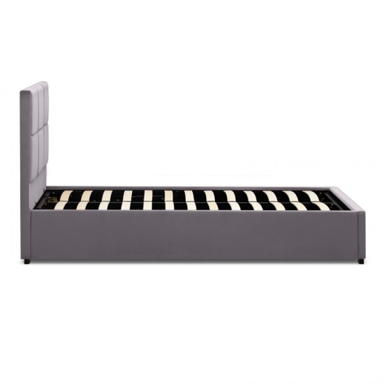 Κρεβάτι Kingston  βελούδινο με αποθηκευτικό χώρο χρώμα γκρι 120x200εκ.