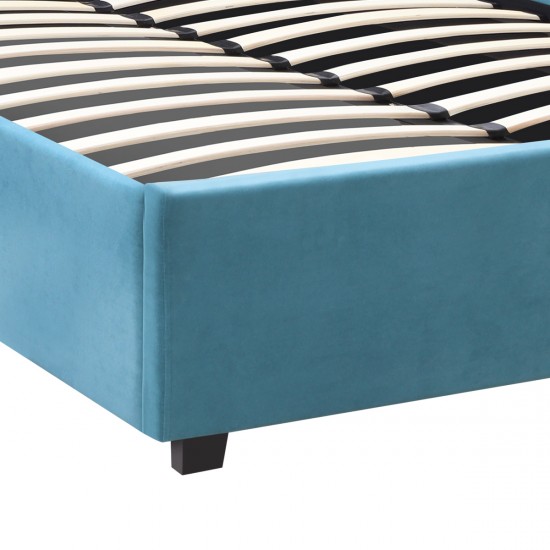Κρεβάτι Kingston βελούδινο με αποθηκευτικό χώρο χρώμα γαλάζιο 120x200εκ.