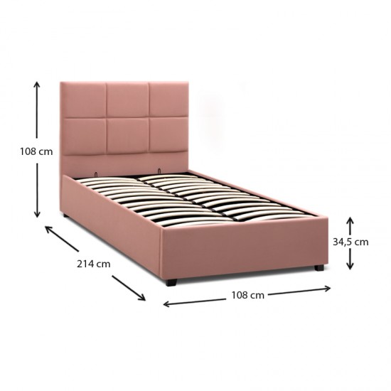 Κρεβάτι Kingston βελούδινο με αποθηκευτικό χώρο χρώμα melon pink 100x200εκ.