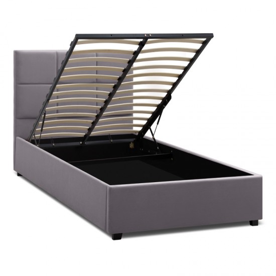 Κρεβάτι Kingston βελούδινο με αποθηκευτικό χώρο χρώμα γκρι 100x200εκ.