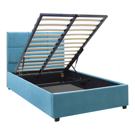 Κρεβάτι Kingston βελούδινο με αποθηκευτικό χώρο χρώμα γαλάζιο 100x200εκ.