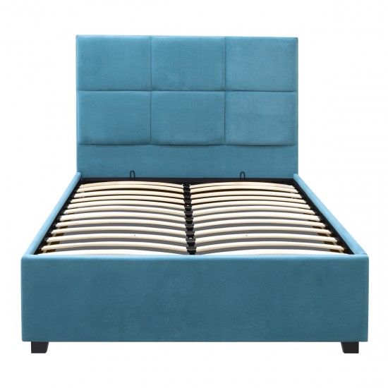 Κρεβάτι Kingston βελούδινο με αποθηκευτικό χώρο χρώμα γαλάζιο 100x200εκ.