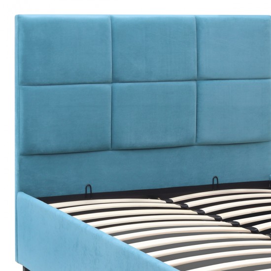 Κρεβάτι Kingston βελούδινο με αποθηκευτικό χώρο χρώμα γαλάζιο 100x200εκ.