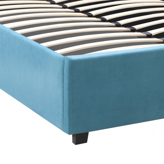 Κρεβάτι Kingston βελούδινο με αποθηκευτικό χώρο χρώμα γαλάζιο 100x200εκ.