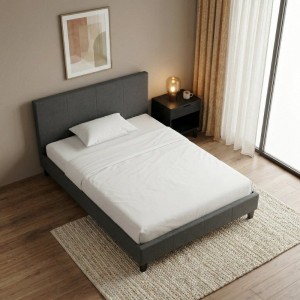 Κρεβάτι Flat υφασμάτινο χρώμα ανθρακί 120x200εκ.