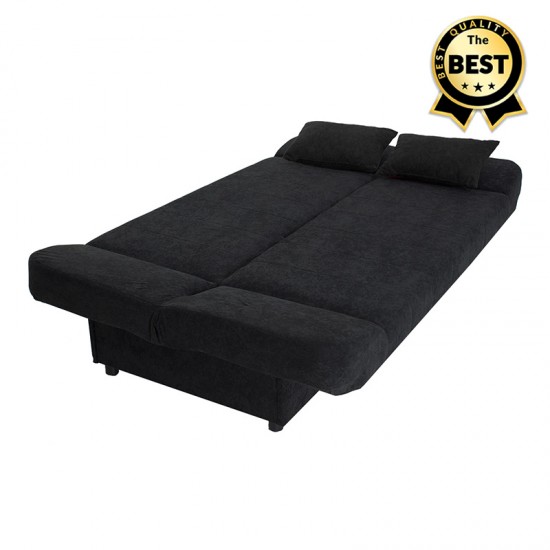 Kαναπές - κρεβάτι Tiko PLUS τριθέσιος με αποθηκευτικό χώρο και ύφασμα σε μαύρο 200x90x96εκ.