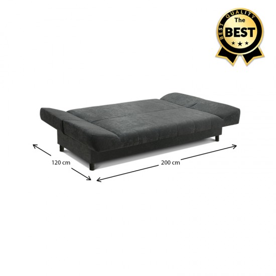 Kαναπές - κρεβάτι Tiko Plus τριθέσιος με αποθηκευτικό χώρο και ύφασμα σε σκούρο γκρι 200x90x96εκ.