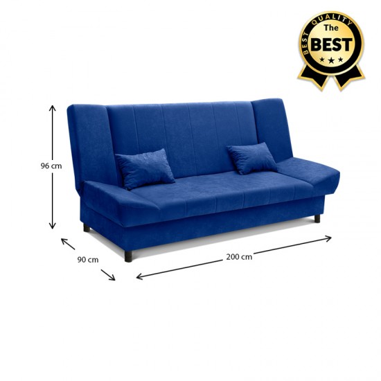 Kαναπές - κρεβάτι Tiko Plus τριθέσιος με αποθηκευτικό χώρο και ύφασμα σε μπλε 200x90x96εκ.