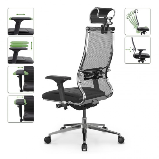 Καρέκλα γραφείου Samurai L2-6D εργονομική με ύφασμα TS Mesh και τεχνόδερμα χρώμα μαύρο 69x70x125/137εκ.