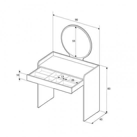 Τουαλέτα με καθρέπτη Curve χρώμα λευκό του πάγου 90x47x142εκ.