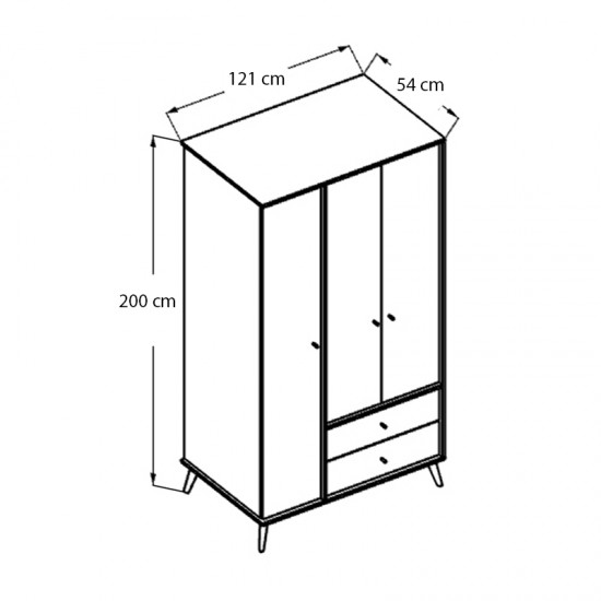 Ντουλάπα ρούχων Terra τρίφυλλη με συρτάρια χρώμα florida oak 121x54x200εκ.