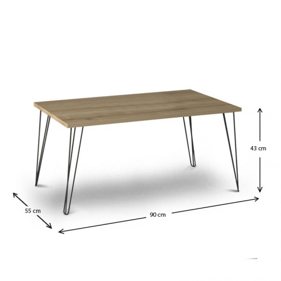 Τραπεζάκι σαλονιού Fiona μεταλλικό - μελαμίνης χρώμα oak 90x55x43εκ.