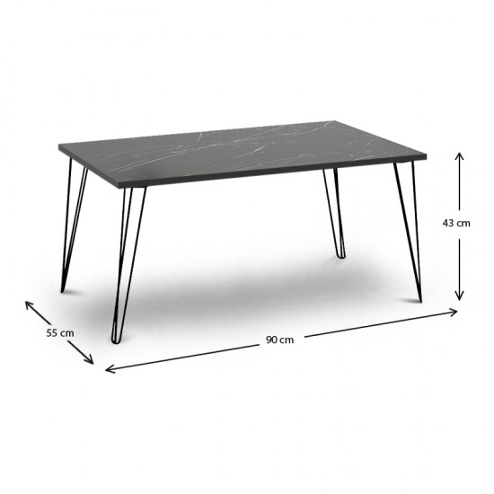 Τραπεζάκι σαλονιού Fiona μεταλλικό - μελαμίνης χρώμα μαύρο εφέ μαρμάρου 90x55x43εκ.