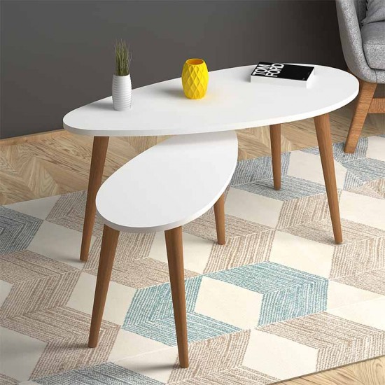 Βοηθητικά τραπεζάκια Elips από μελαμίνη χρώμα λευκό 116x46x46εκ.