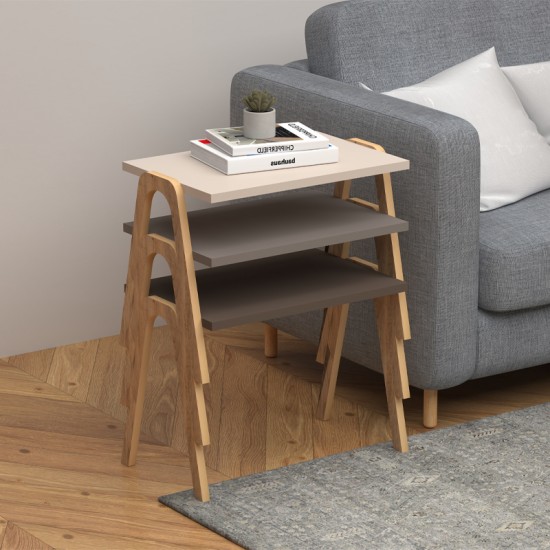 Τραπεζάκια βοηθητικά σετ 3 τμχ Como χρώμα καφέ - cappuccino - κρεμ 52x32x40εκ.