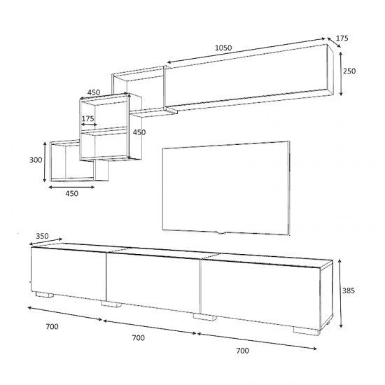 Σύνθεση τηλεόρασης Free  από μελαμίνη χρώμα γκρι - ανθρακί 210x35x38εκ.