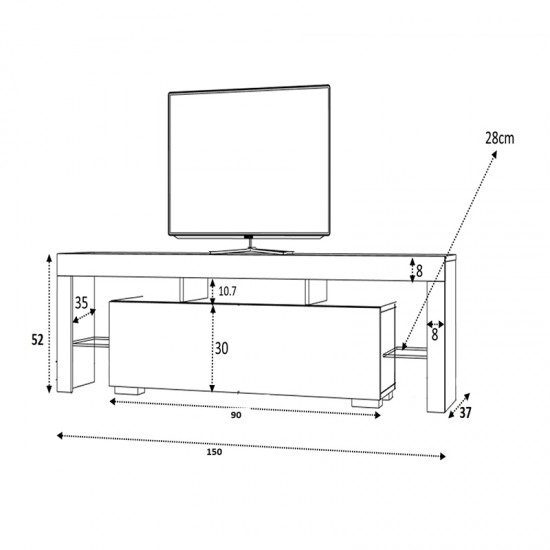 Έπιπλο τηλεόρασης Stilo από μελαμίνη χρώμα λευκό 150x37x52εκ.