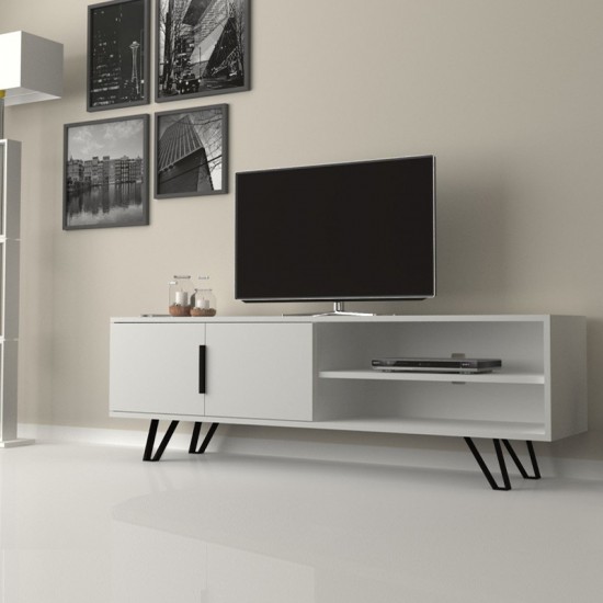 Έπιπλο τηλεόρασης Foot από μελαμίνη χρώμα λευκό 160x35x49εκ.