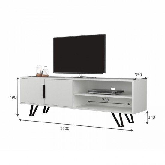 Έπιπλο τηλεόρασης Foot από μελαμίνη χρώμα λευκό 160x35x49εκ.