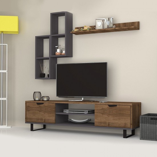 Σύνθεση τηλεόρασης Lonsa από μελαμίνη χρώμα καρυδί - γκρι 160x35x40εκ.