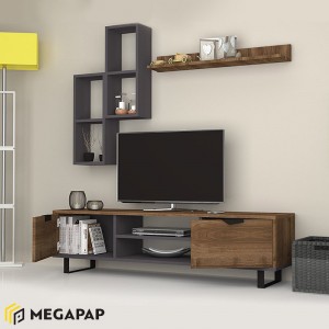 Σύνθεση τηλεόρασης Lonsa από μελαμίνη χρώμα καρυδί - γκρι 160x35x40εκ.