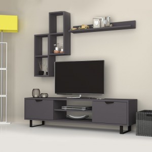 Σύνθεση τηλεόρασης Lonsa από μελαμίνη χρώμα γκρι 160x35x40εκ.