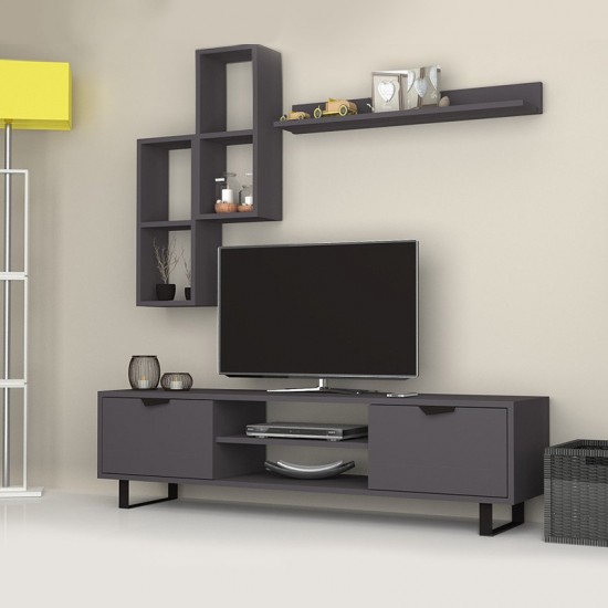 Σύνθεση τηλεόρασης Lonsa από μελαμίνη χρώμα γκρι 160x35x40εκ.