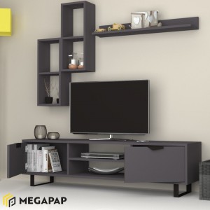 Σύνθεση τηλεόρασης Lonsa από μελαμίνη χρώμα γκρι 160x35x40εκ.