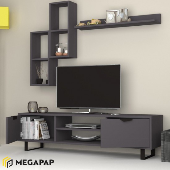 Σύνθεση τηλεόρασης Lonsa από μελαμίνη χρώμα γκρι 160x35x40εκ.