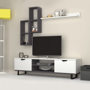 Σύνθεση τηλεόρασης Lonsa από μελαμίνη χρώμα λευκό 160x35x40εκ.