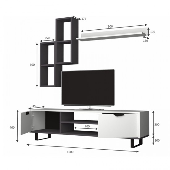 Σύνθεση τηλεόρασης Lonsa από μελαμίνη χρώμα λευκό 160x35x40εκ.