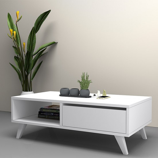 Τραπεζάκι σαλονιού Aster από μελαμίνη χρώμα λευκό 120x56x40εκ.