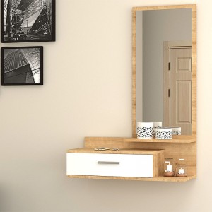 Έπιπλο εισόδου - τουαλέτα μελαμίνης Joy με καθρέφτη χρώμα sonoma - λευκό 80x35x116εκ.