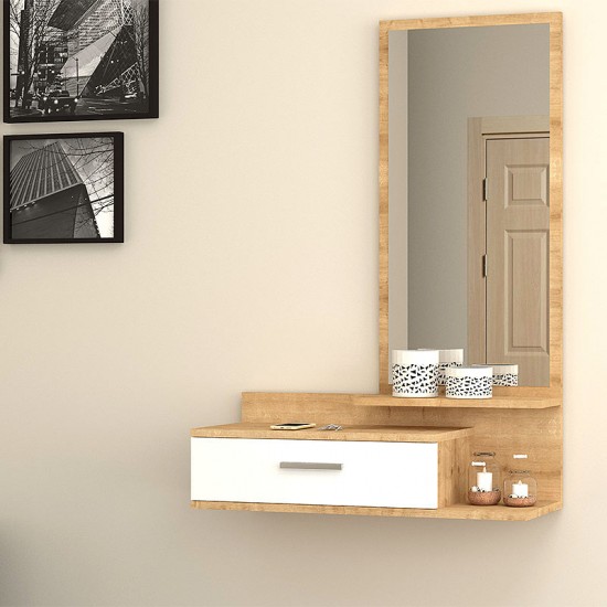 Έπιπλο εισόδου - τουαλέτα μελαμίνης Joy με καθρέφτη χρώμα sonoma - λευκό 80x35x116εκ.