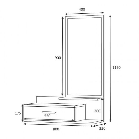 Έπιπλο εισόδου - τουαλέτα μελαμίνης Joy με καθρέφτη χρώμα sonoma - λευκό 80x35x116εκ.