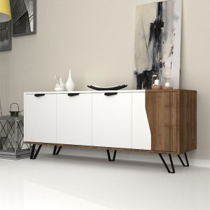 Μπουφές μελαμίνης Jasmine χρώμα λευκό - καρυδί 160x45x87εκ.