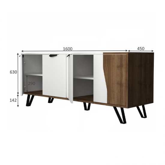 Μπουφές μελαμίνης Jasmine χρώμα λευκό - καρυδί 160x45x87εκ.