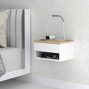 Κομοδίνο επιτοίχιο μελαμίνης Mary χρώμα sonoma - λευκό 40x30x23εκ.