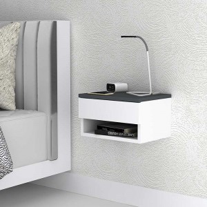 Κομοδίνο επιτοίχιο μελαμίνης Mary χρώμα ανθρακί - λευκό 40x30x23εκ.