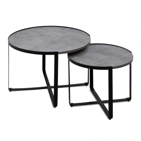 Σετ τραπεζάκια σαλονιού Davis 2τμχ. χρώμα γκρι σκυροδέματος 70x69x46εκ.