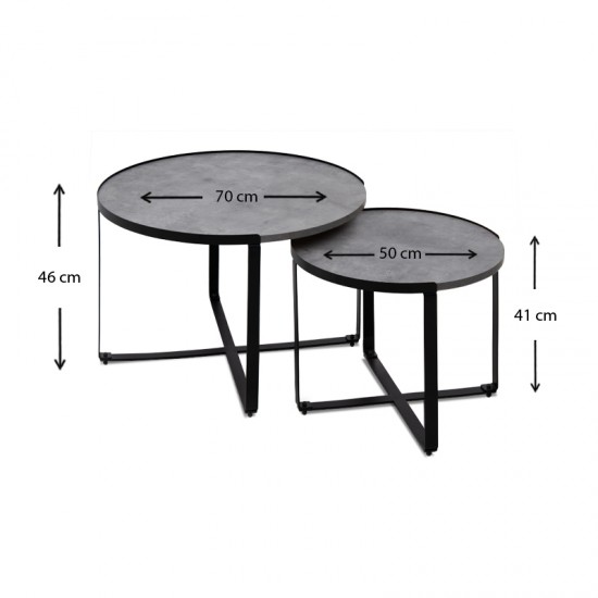 Σετ τραπεζάκια σαλονιού Davis 2τμχ. χρώμα γκρι σκυροδέματος 70x69x46εκ.
