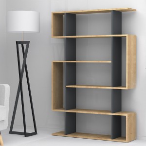 Βιβλιοθήκη μελαμίνης Clint χρώμα sonoma - ανθρακί 108x25x161εκ.