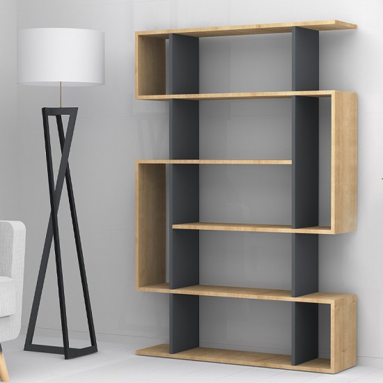 Βιβλιοθήκη μελαμίνης Clint χρώμα sonoma - ανθρακί 108x25x161εκ.