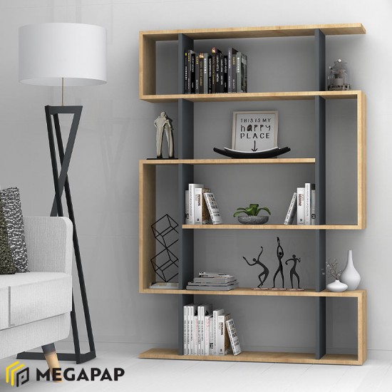 Βιβλιοθήκη μελαμίνης Clint χρώμα sonoma - ανθρακί 108x25x161εκ.