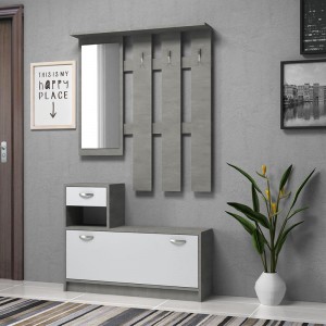 Έπιπλο εισόδου μελαμίνης Raynold χρώμα γκρι σκυροδέματος - λευκό 100x30x180εκ.