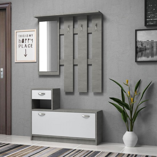 Έπιπλο εισόδου μελαμίνης Raynold χρώμα γκρι σκυροδέματος - λευκό 100x30x180εκ.