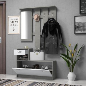 Έπιπλο εισόδου μελαμίνης Raynold χρώμα γκρι σκυροδέματος - λευκό 100x30x180εκ.